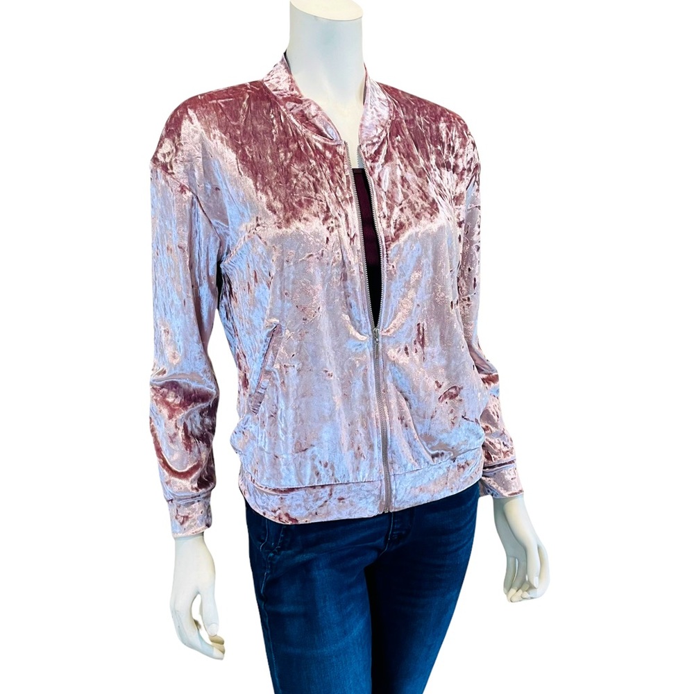 Crushed Pink Velveteen Bomber Jacket